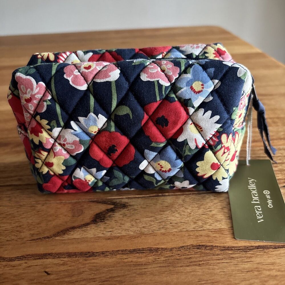 Vera Bradley Poppy Meadow Essential Medium Storage Travel Pouch - Navy Blue